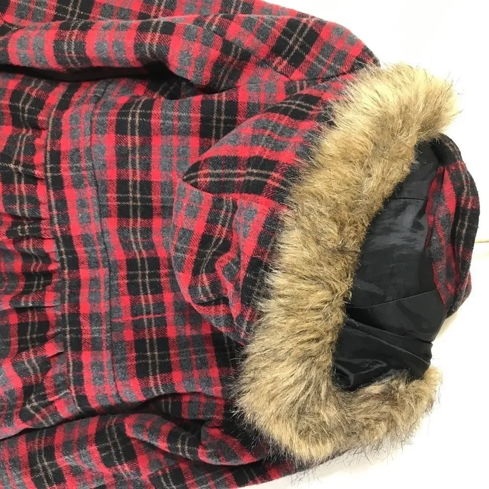 Static Girl Hooded Coat Red Plaid Size 14-16